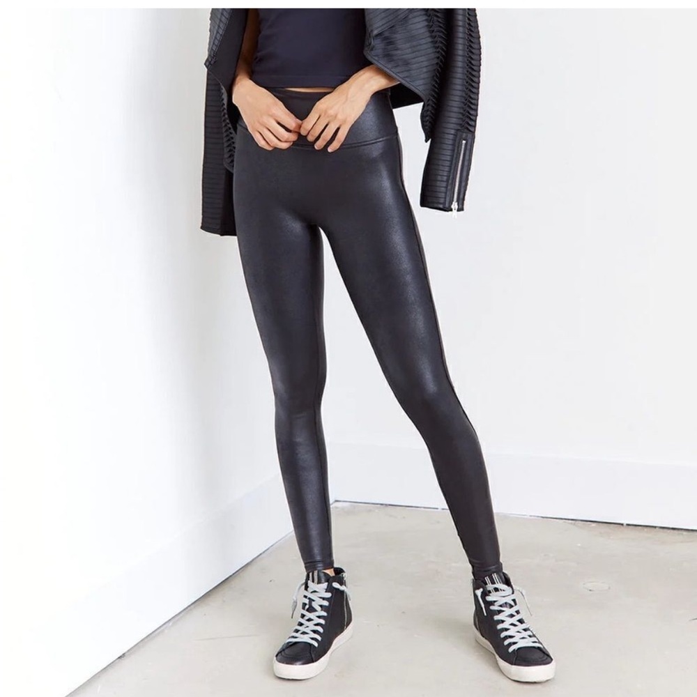 Spanx Black Faux Leather Leggings - Women's High-Waist